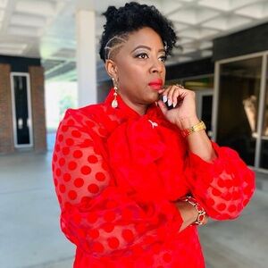 Buxom Red Sheer Polka Dot Dress